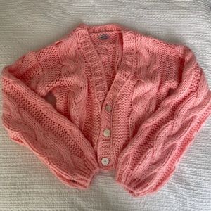 Beginning Boutique Coral Pink Chunky Cable Knit Cardigan